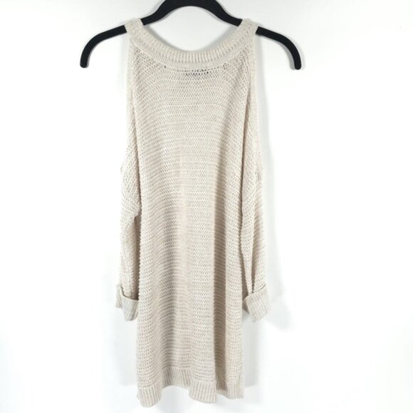 NWT EXPRESS Open Knit Bare Shoulder Pullover Sweater High Low Rolled Cuffs SMALL - Picture 2 of 12